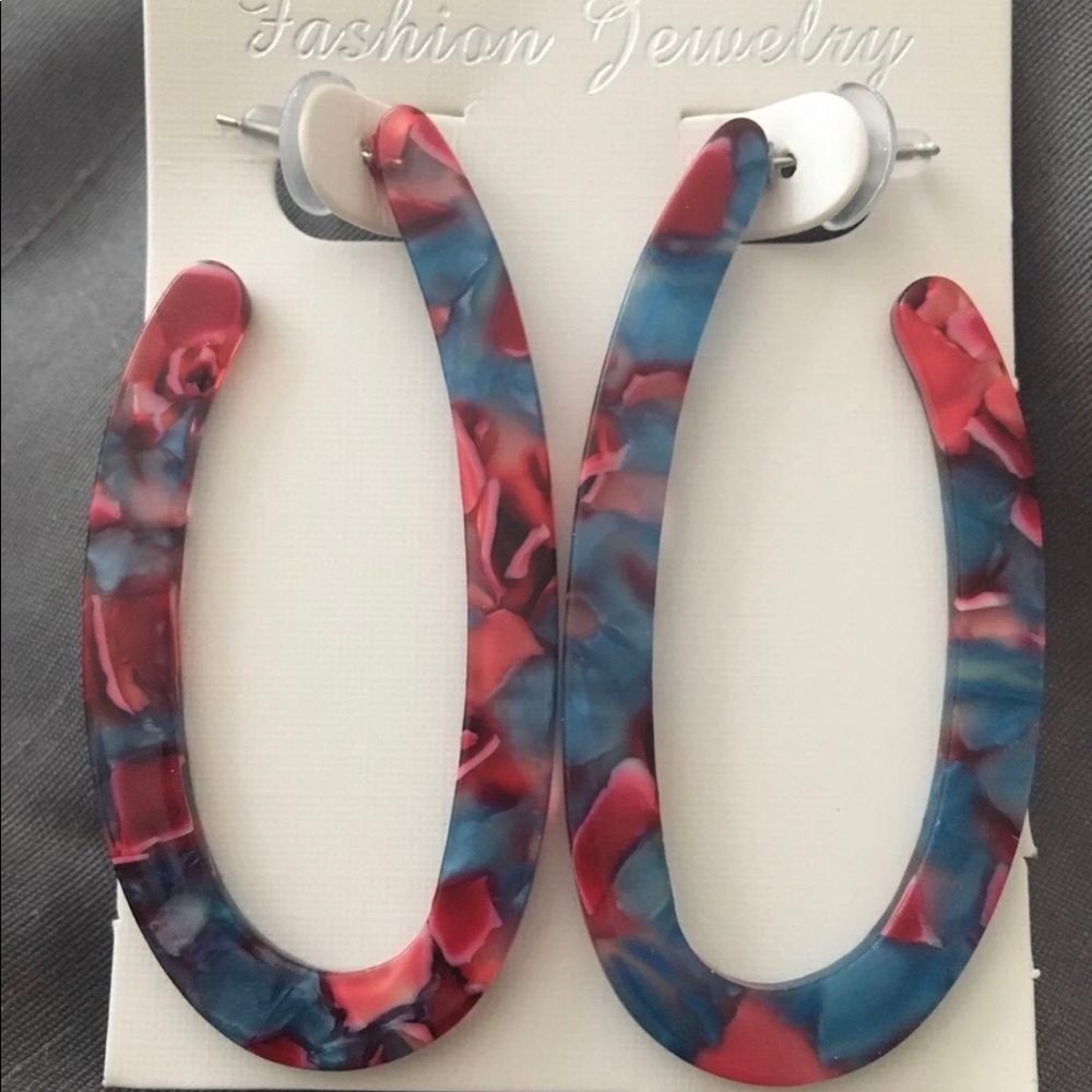 Never worn pink/blue hoop earrings